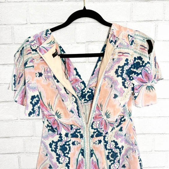 Nanette Lepore Floral Flutter Sleeve 100% Silk Blouse Women's Size 0 - Picture 6 of 9